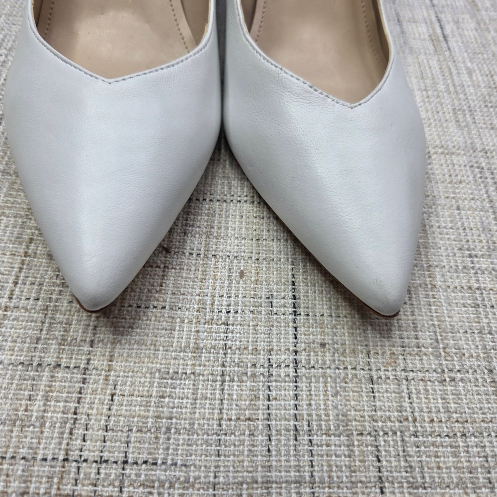 Marc Fisher Caitlin White Leather Pointed Toe Block Heel Pumps Womens 9M - Picture 3 of 7